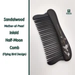 AMXL-008 Sandalwood Mother-of-Pearl Inlaid Half-Moon Comb(Flying Bird Design)