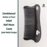 AMXL-007 Sandalwood Mother-of-Pearl Inlaid Half-Moon Comb(Jade Rabbit Design)