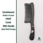 AMXL-004 Sandalwood Mother-of-Pearl Inlaid Comb with Handle(Jade Rabbit Design)
